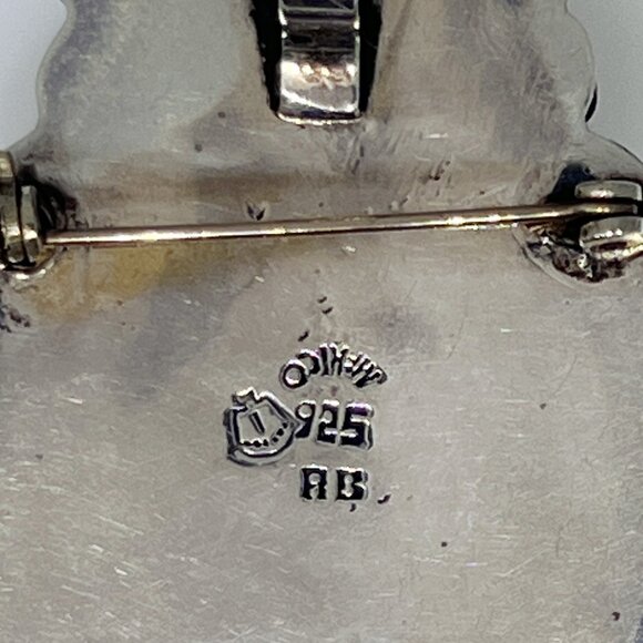 Vintage sterling silver and carved Obsidian pendant, Mayan Warrior, Mexico - Picture 9 of 9